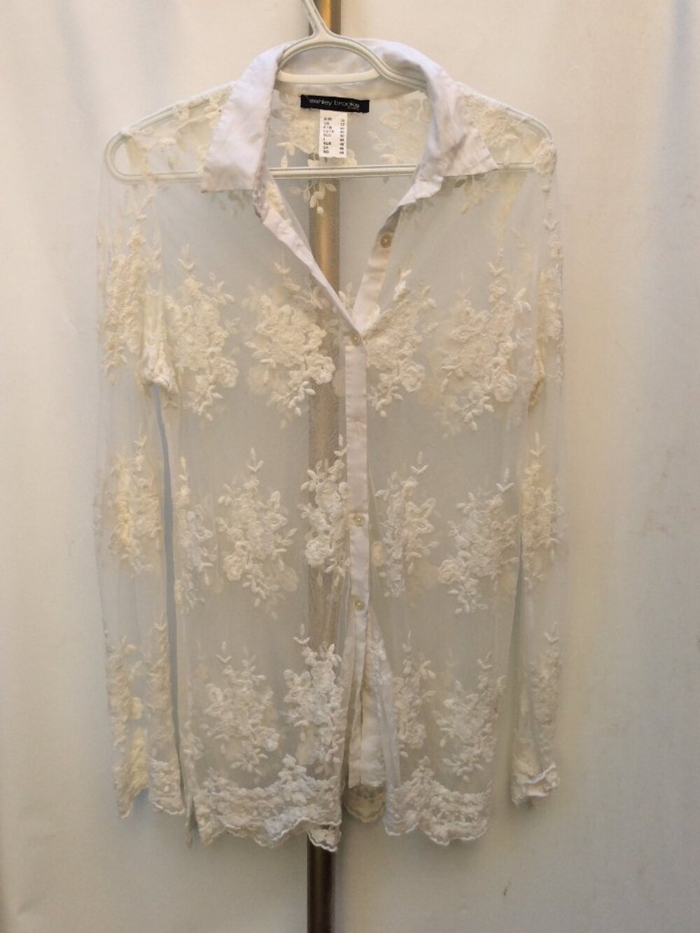 Ashley Brooke Sheer Floral Lace Button Down Blouse Size 8